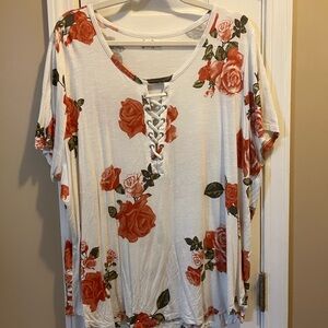 Floral Lace-Up Women Top Maurice’s 2x